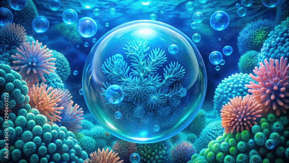 Electric blue bubble pattern resembling a coral reef with swirling shapes and shades of turquoise, colorful Electric blue bubble pattern resembling a coral reef with swirling shapes and shades of turquoise, colorful