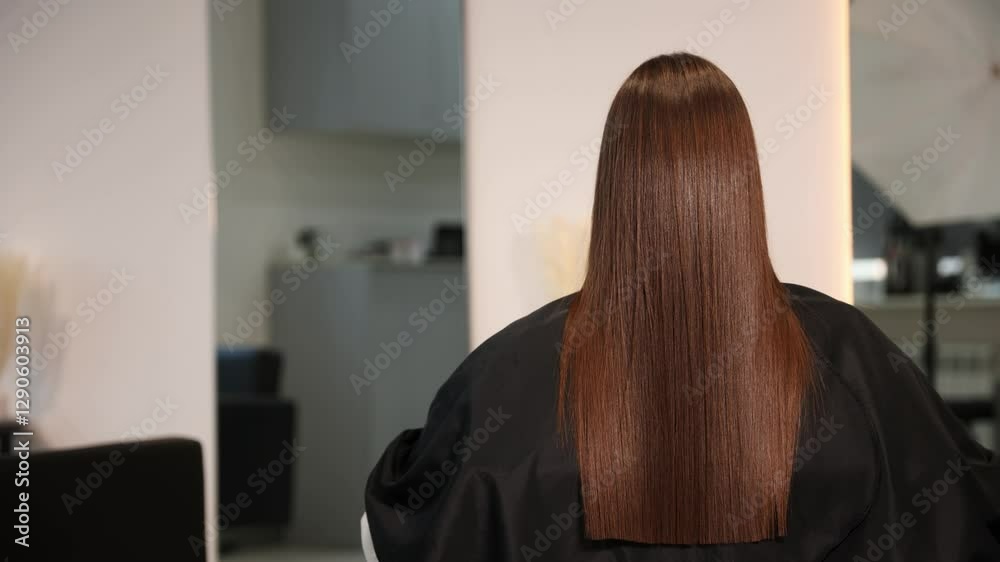 Healthy hair care keratin. Woman after treatment haircare procedure.