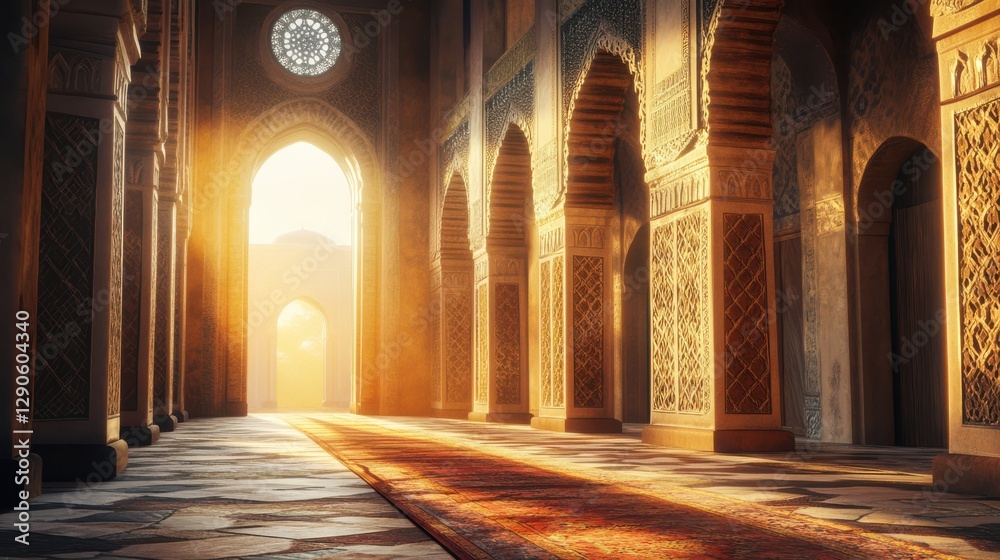 Obraz premium Majestic Interior of Ornate Mosque with Stunning Morning Light