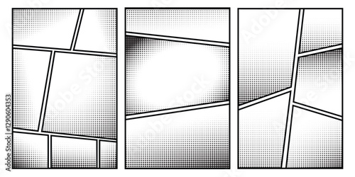 Comic book panel set, retro halftone manga cartoon style, frame retro manga box
