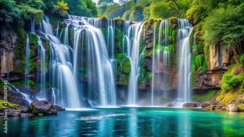 Stunning waterfall cascading down into the water, liquid beauty, scenery,  liquid beauty, scenery, natural wonders
