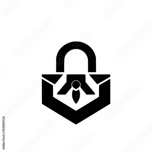 Abstract black and white illustration of a padlock and tie.