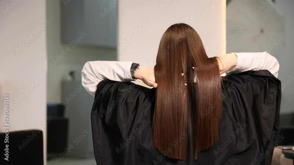 Healthy hair care keratin. Woman after treatment haircare procedure.