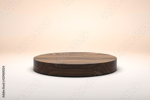 round wooden display stand on neutral background for product showcase photo