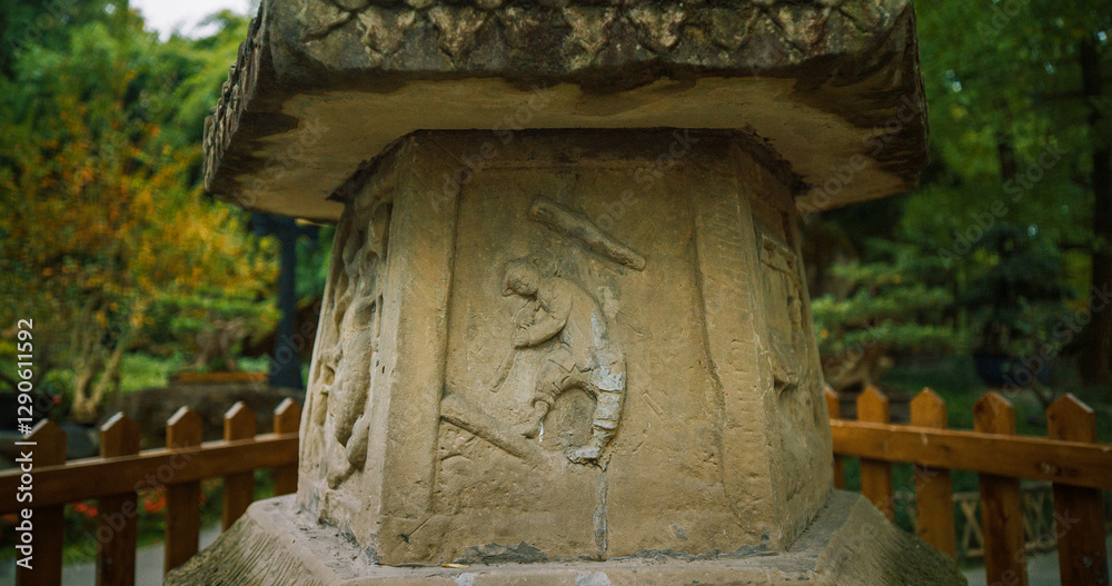 Chengdu, Sichuan, China. Chinese Stone Pagoda Or Stupa At Garden Area Of Wuhou Memorial Temple. Pagoda Traces Its Origins To Stupa, While Its Design Was Developed In Ancient India. Symbolizing