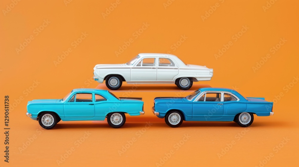 Fototapeta premium Three Toy Cars on Orange Background