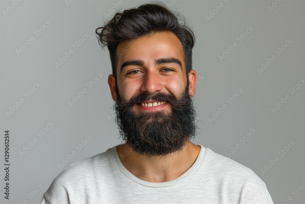 Smiling Middle-Eastern man with a stylish beard and friendly expression against a neutral background. Smiling Middle-Eastern man with a stylish beard and friendly expression against a neutral background.