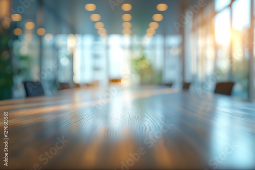Wallpaper Mural A blurred view of a modern conference table in a bright office environment, surrounded by large windows. Torontodigital.ca
