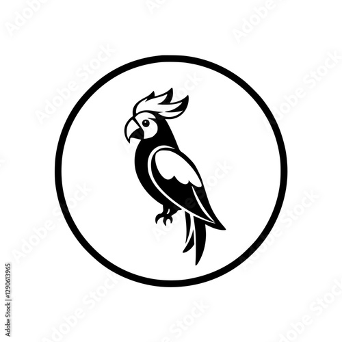 Black and White Parrot Silhouette Within Circle: A minimalist, elegant logo.