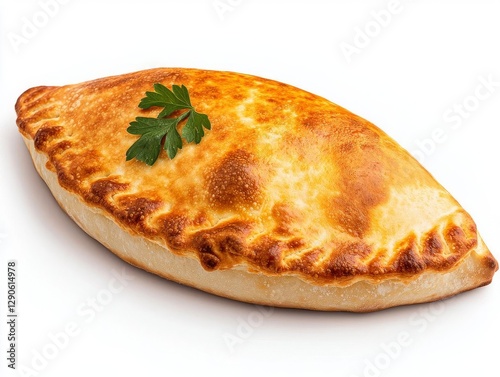 Delicious golden-brown calzone with parsley atop, perfect for appetizing meals.