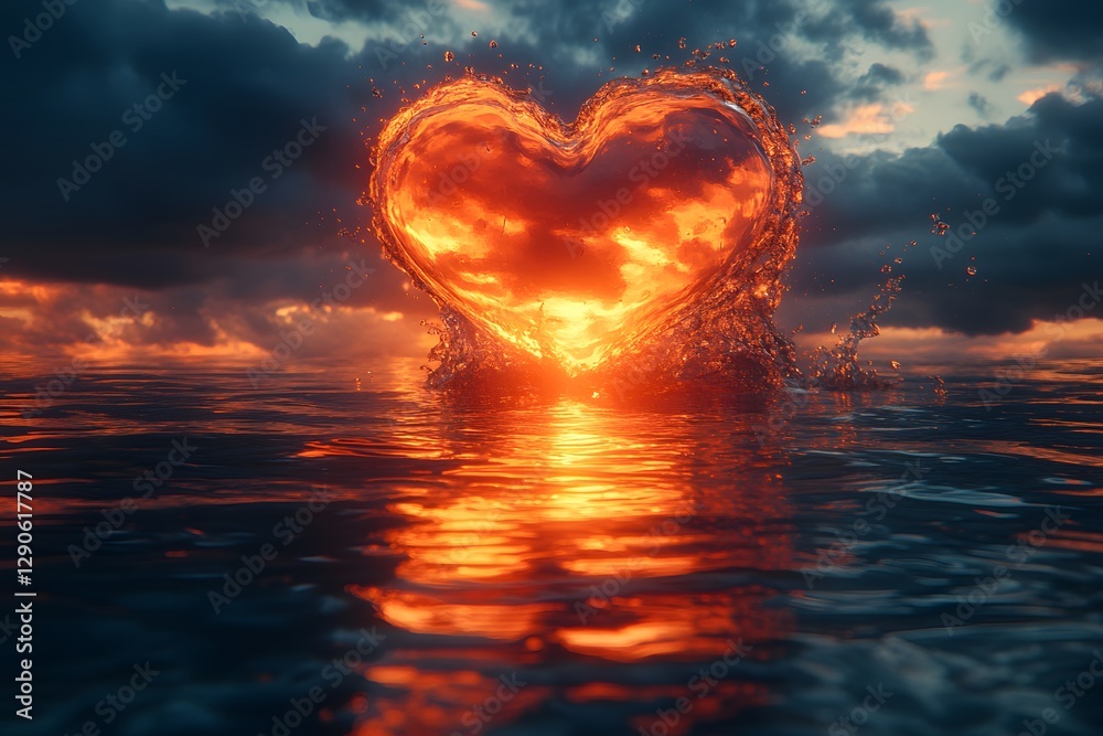 Fototapeta premium Sunset Heart Splash: Romantic Nature Concept for Posters and Cards