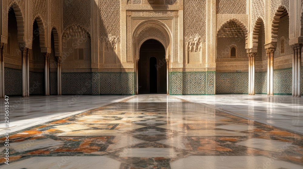 Obraz premium Stunning Interior of Historical Moroccan Palace with Decorative Details