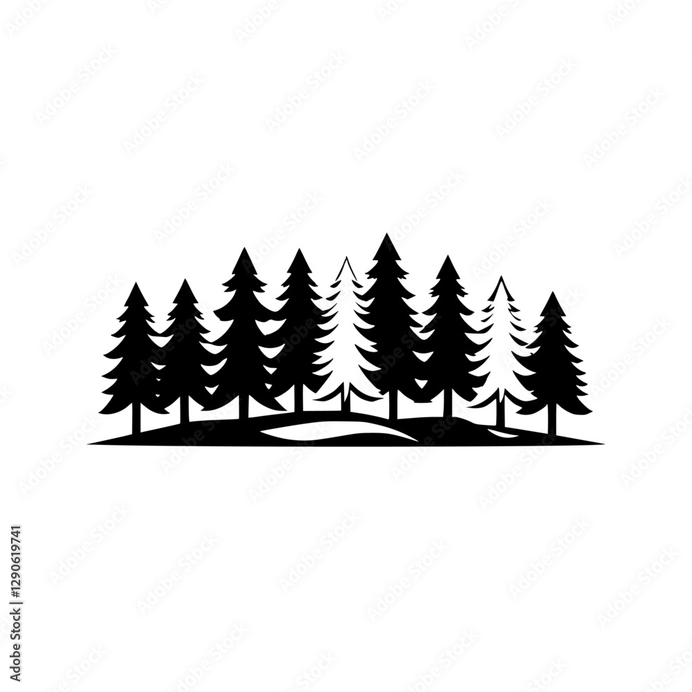 Minimalist illustration of a forest silhouette, black and white, a stylized landscape.