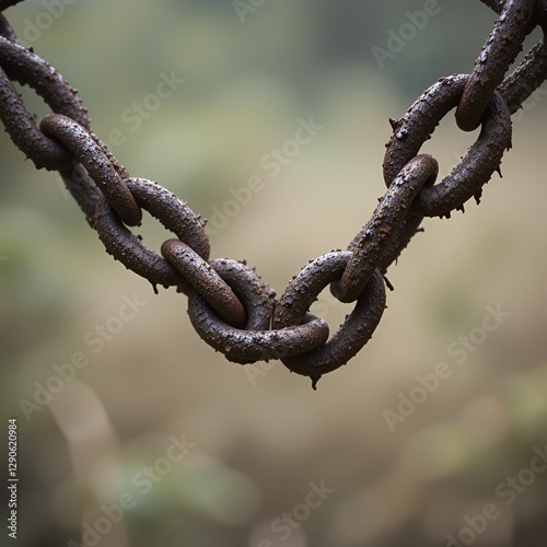 two interlinked chains stiffened in rust on a fence photo