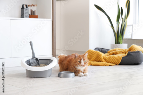 Cute cat with feeding bowl ...