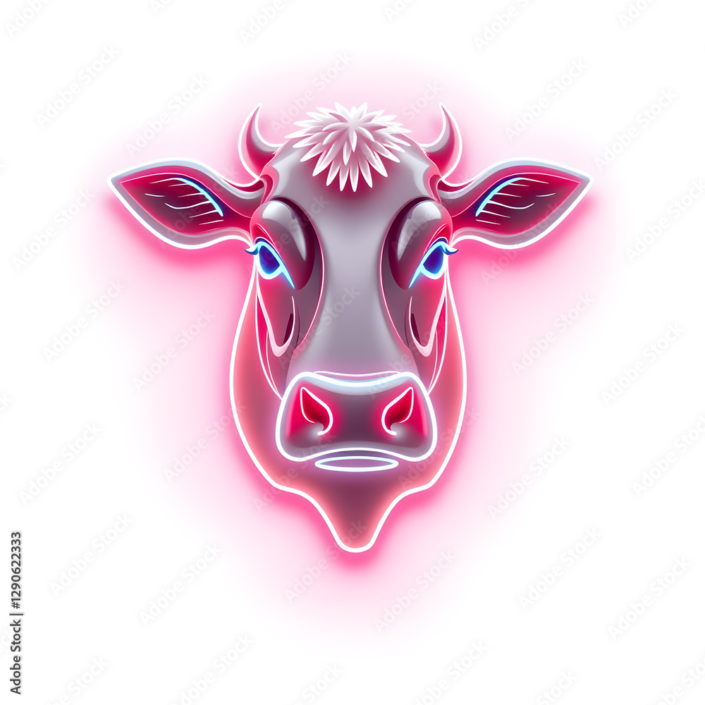Cow holographic 3D icon. neon symbol vector illustration isolated on white background. Generative AI Cow holographic 3D icon. neon symbol vector illustration isolated on white background. Generative AI