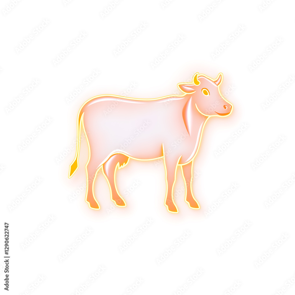 Fototapeta premium Cow holographic 3D icon. neon symbol vector illustration isolated on white background. Generative AI