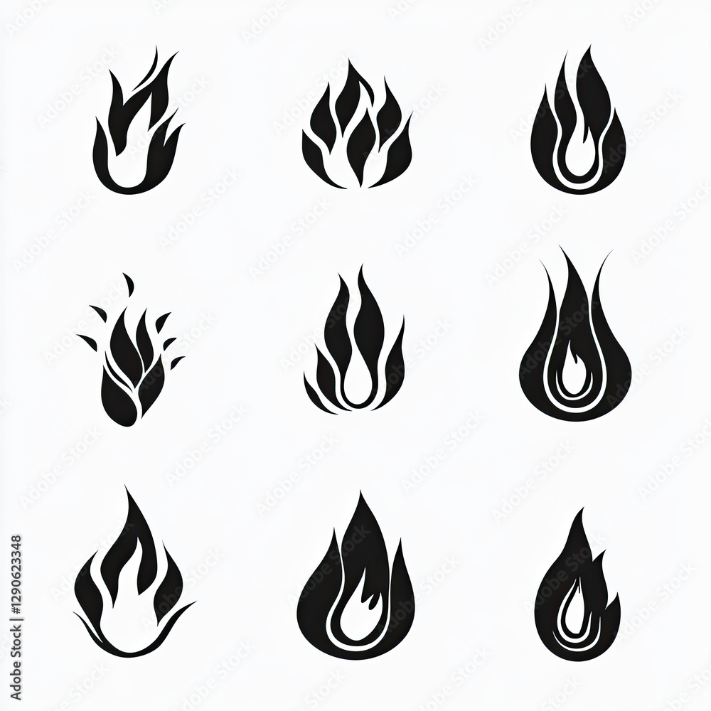 Collection of stylized fire logos on white background Collection of stylized fire logos on white background