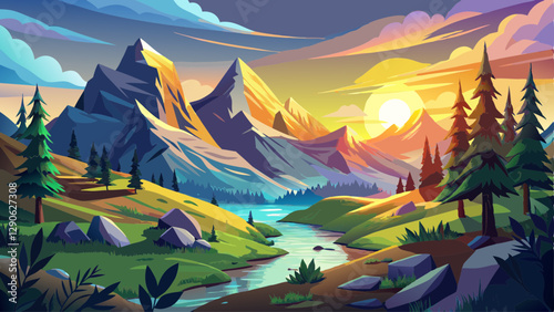 photo of summer mountain valley. Fabulous sunrise, amazing nature, spring, summer in the mountains. Hike, tourism