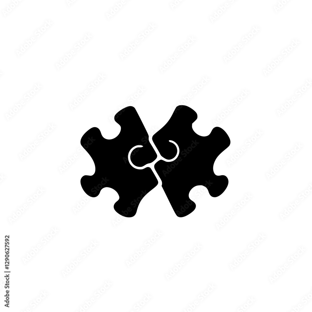 Obraz premium Monochromatic illustration of two interlocked puzzle pieces symbolizing collaboration and connection.