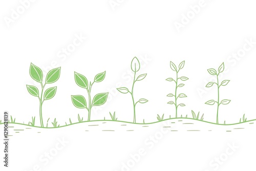 Plant growth illustration isolated on white background with a single line drawing seed cultivation and growth, representing nature and botanical themes