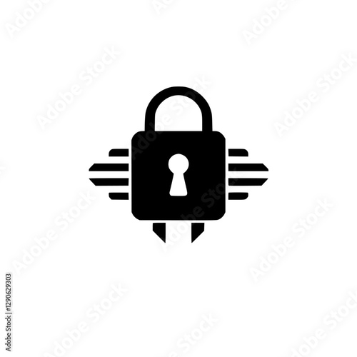 Cyber security padlock graphic, security concept, black on white.