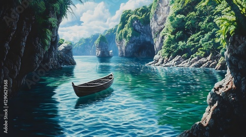 Serene waterfall view, lush greenery framing sparkling water, tranquil nature scene inviting relaxation and exploration.