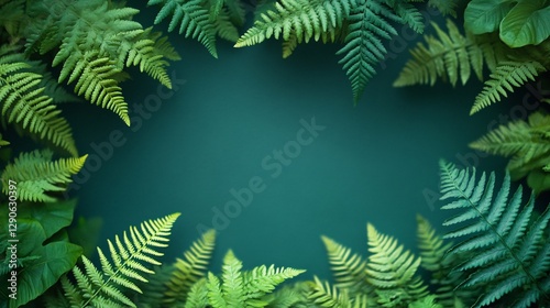 Lush green ferns frame the center of the image perfectly