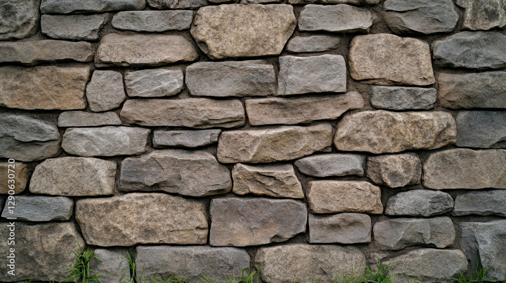 Natural stone wall texture with various shades and sizes, showcasing rustic appearance. surface features mix of smooth and rough stones, ideal for architectural designs Natural stone wall texture with various shades and sizes, showcasing rustic appearance. surface features mix of smooth and rough stones, ideal for architectural designs