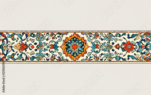 Colorful floral textile border design, isolated,  website decoration
