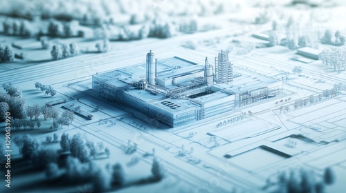 Wallpaper Mural Modern Industrial Plant Blueprint Design Architectural 3D Model Detailed Engineering Structure Factory Technology Innovation Industrialization         Torontodigital.ca