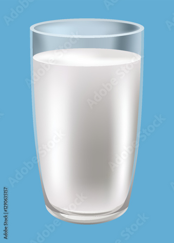 Glass of milk. Protein rich dairy product. Transparent photo realistic vector illustration