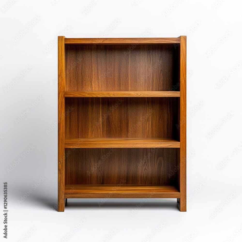 Stylish wooden bookshelf showcasing minimalist design with three spacious shelves for storage and display Stylish wooden bookshelf showcasing minimalist design with three spacious shelves for storage and display