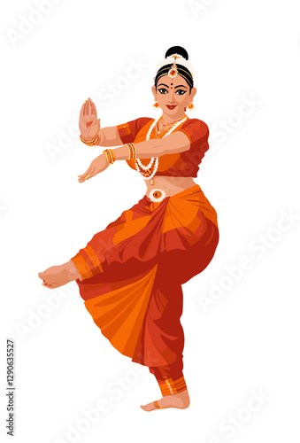 An Indian woman performing Bharatnatyam 