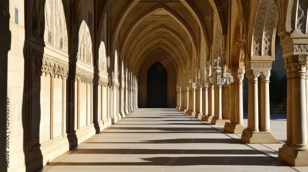 Elegant Archway Corridor with Shadows and Intricate Design Elements Elegant Archway Corridor with Shadows and Intricate Design Elements