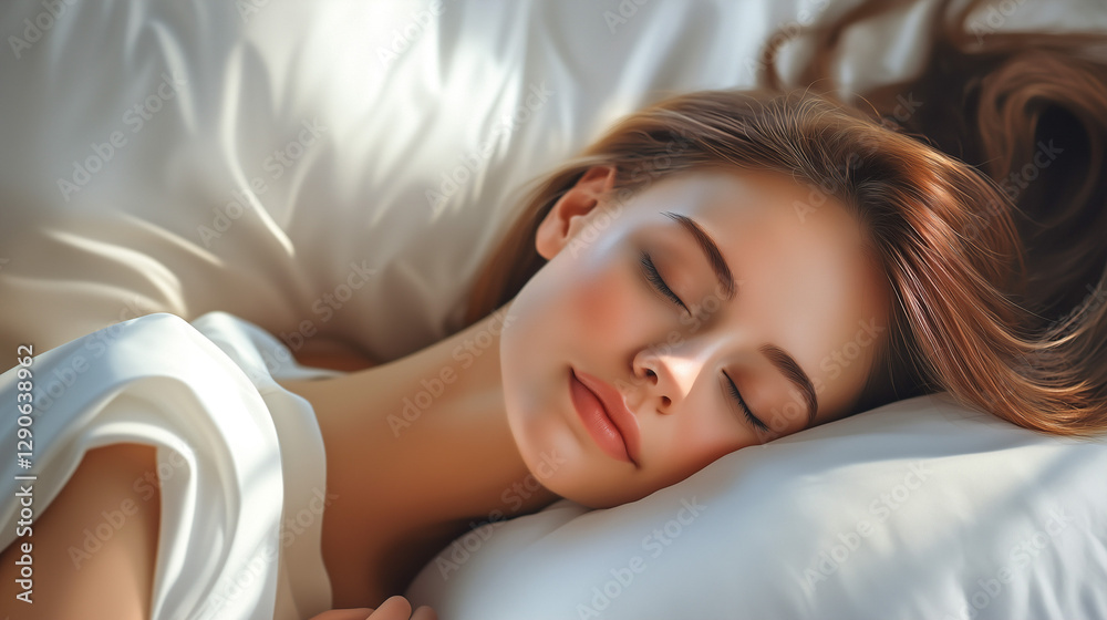 Beautiful woman sleeps peacefully. Healthy sleep concept Beautiful woman sleeps peacefully. Healthy sleep concept