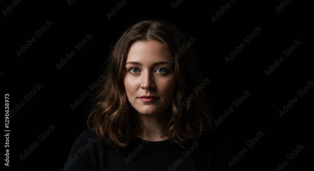 Portrait of a Young Woman on Black Background, Ideal for Professional Profile and Editorial Use Portrait of a Young Woman on Black Background, Ideal for Professional Profile and Editorial Use