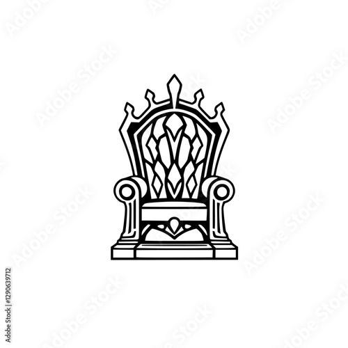 Royal Throne: A detailed black and white illustration of a throne on a white background.