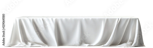 Elegant long rectangular table covered with white fabric