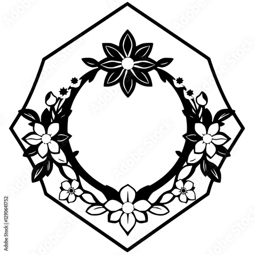 Floral Octagon Frame in Black and White