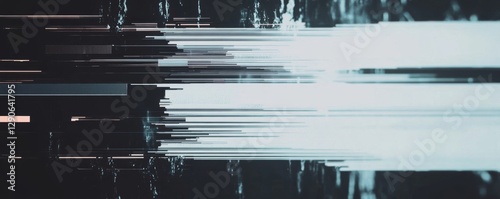 Abstract digital glitch background features white lines on a black canvas with space for creative text or design elements