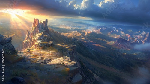 Majestic Mountaintop Castle Ruins at Sunset