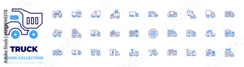 Truck icon collection Bold line style Duotone colors. Vector, Frame, garbage truck, delivery truck, pickup truck, dumper truck, dump truck, delivery