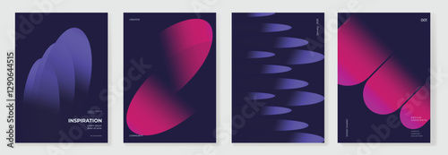 Modern gradient poster background vector set. Minimalist cover template with vibrant perspective geometric prism shapes in motion. Ideal design for social media, cover, banner, flyer.