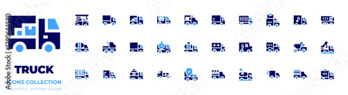 Truck icon collection Bold style Duotone colors. Vector, Frame, delivery truck, truck, dump truck, tank truck, cement truck, crane truck