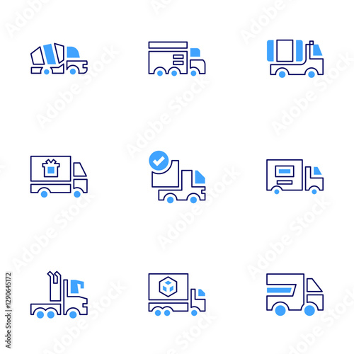 Truck icon set Bold line style Duotone colors Editable stroke. truck, delivery truck, cement truck, lorry, tanker truck