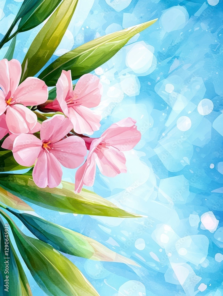 Fototapeta premium Pink Nerium Oleander Flowers on Blue Background