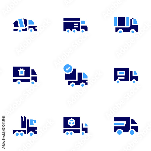 Truck icon set Bold style Duotone colors. truck, delivery truck, cement truck, lorry, tanker truck