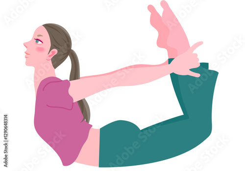 ヨガの弓のポーズをする女性のベクターイラストレーション