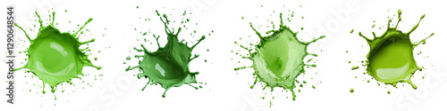 Vibrant green paint splashes and splatters creating a dynamic abstract art background with energetic movement texture and visual interest  This image could be used for a variety of creative